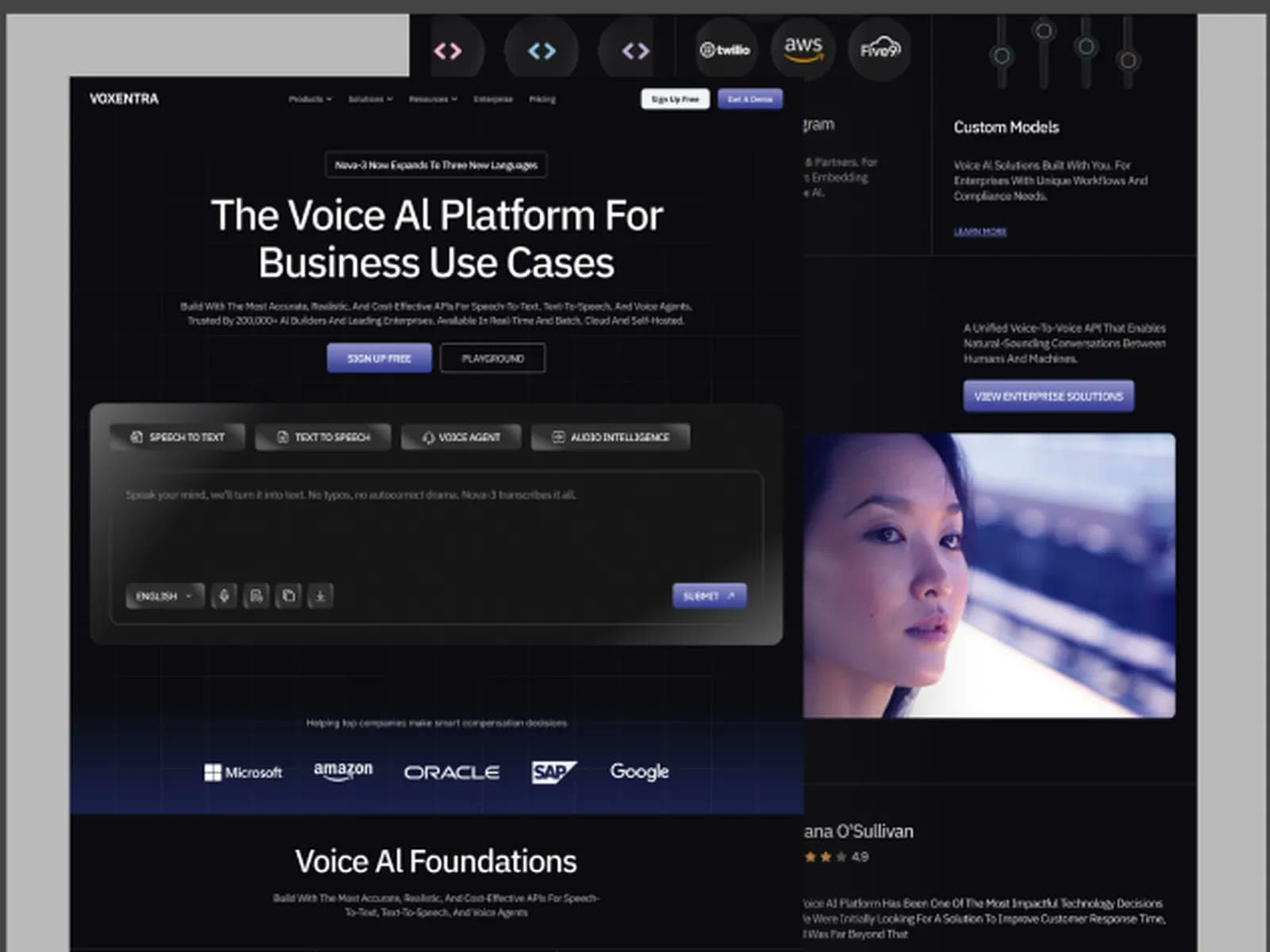 Voxentra, landing page design, view 1