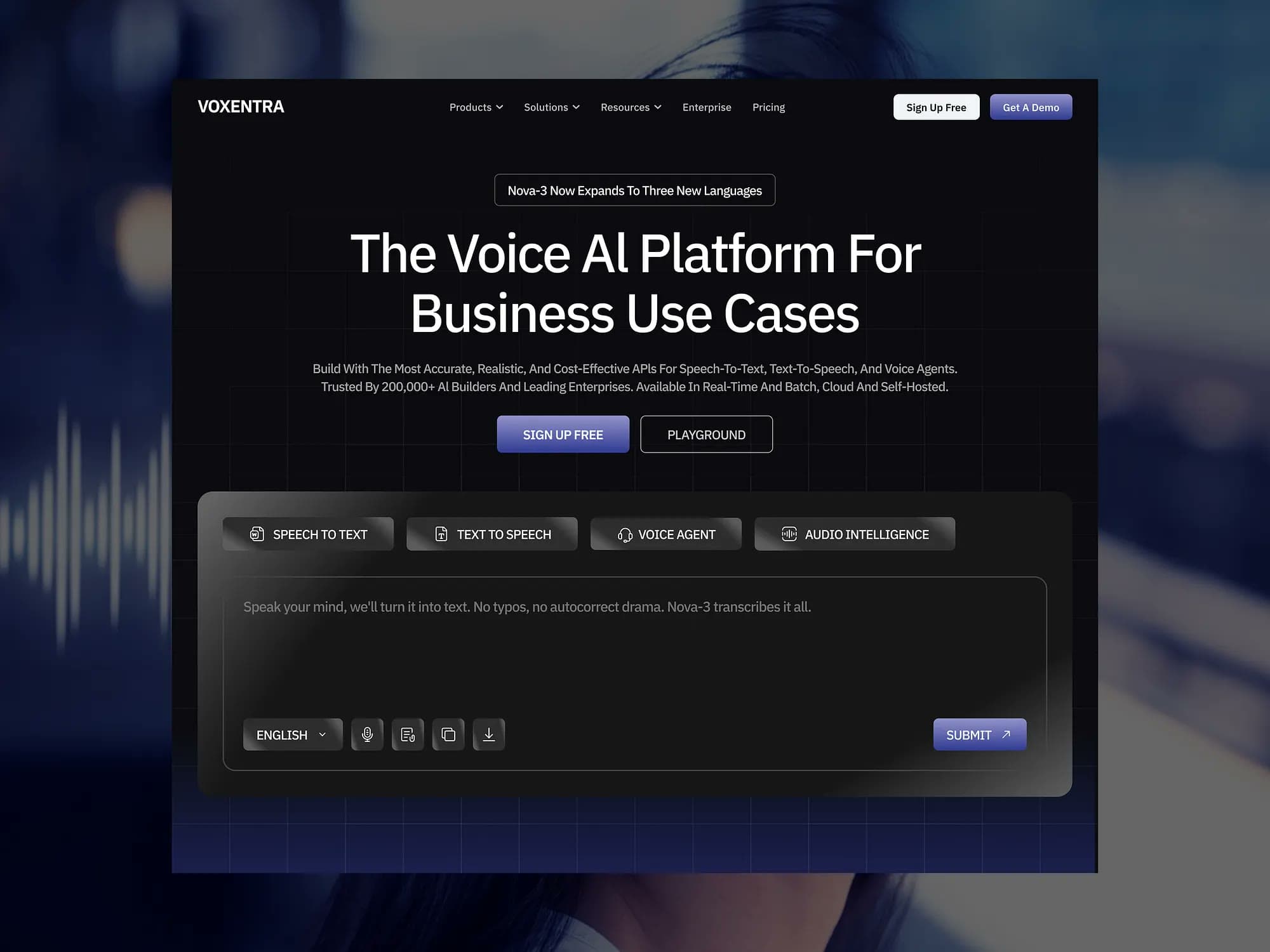 Voxentra, landing page design, view 1