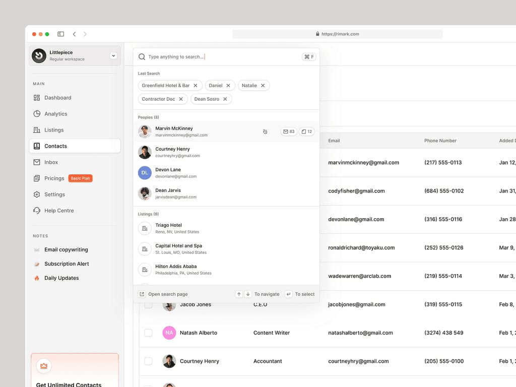 Contacts search with filters