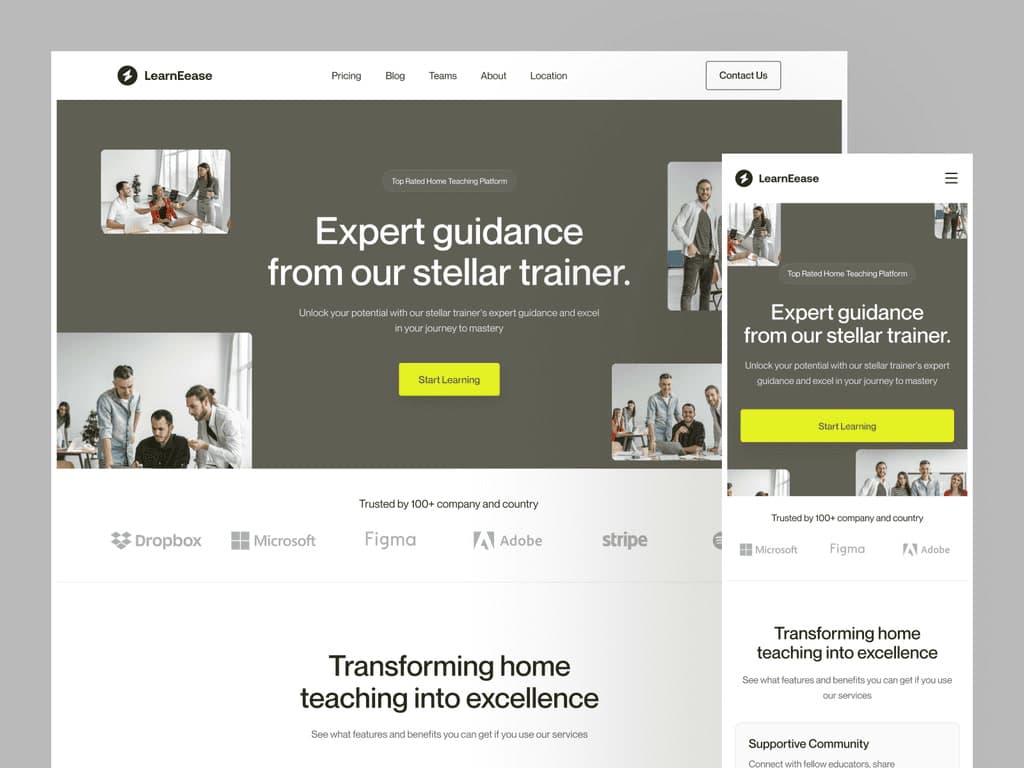 Learning platform landing page on desktop and phone