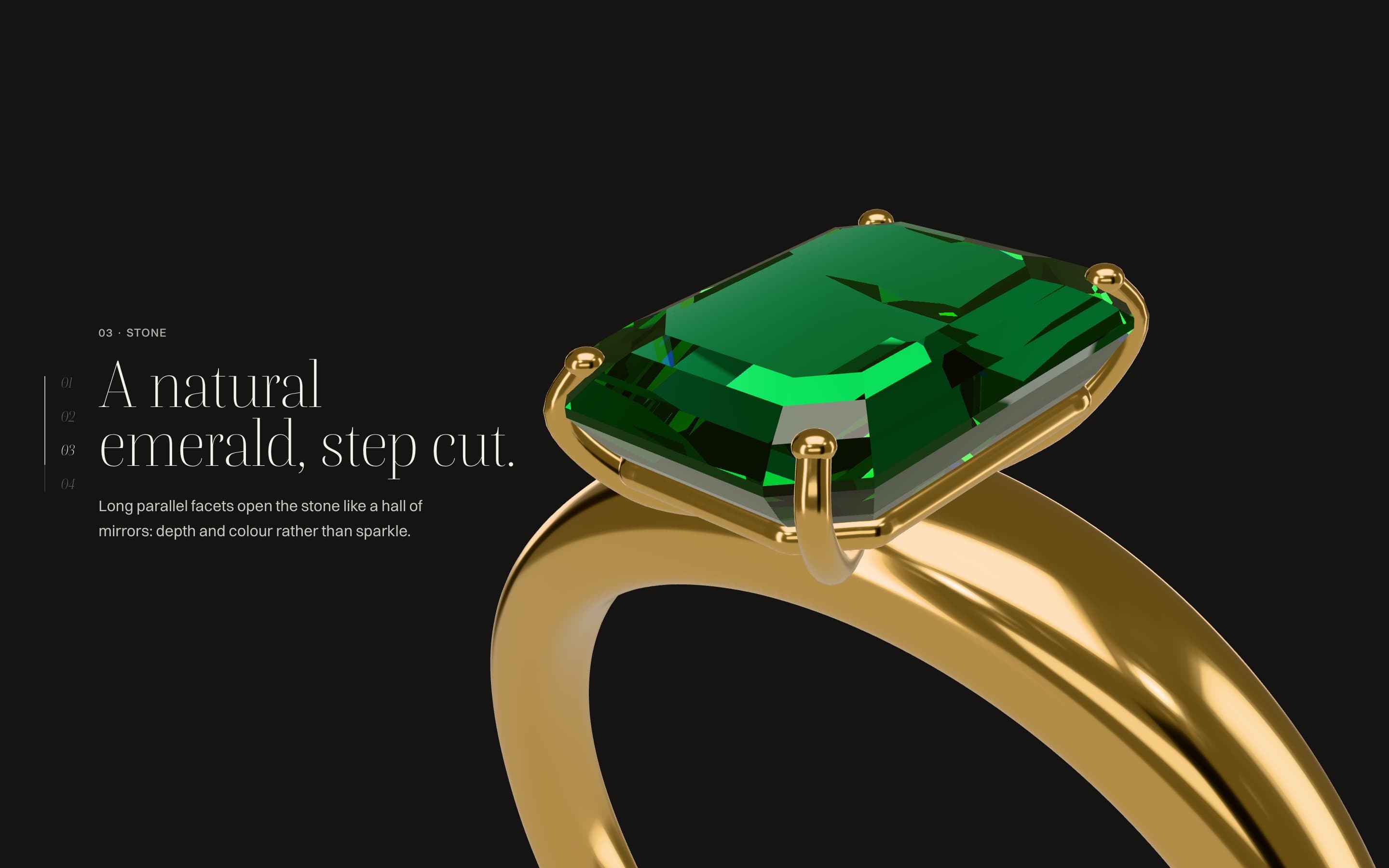 Close-up of the emerald on a dark background