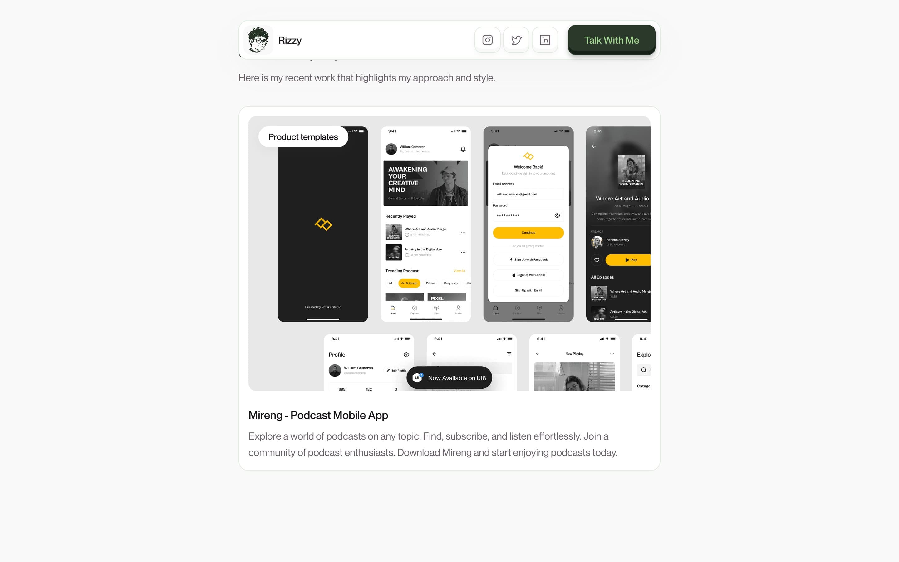 Selected projects with mobile app screens