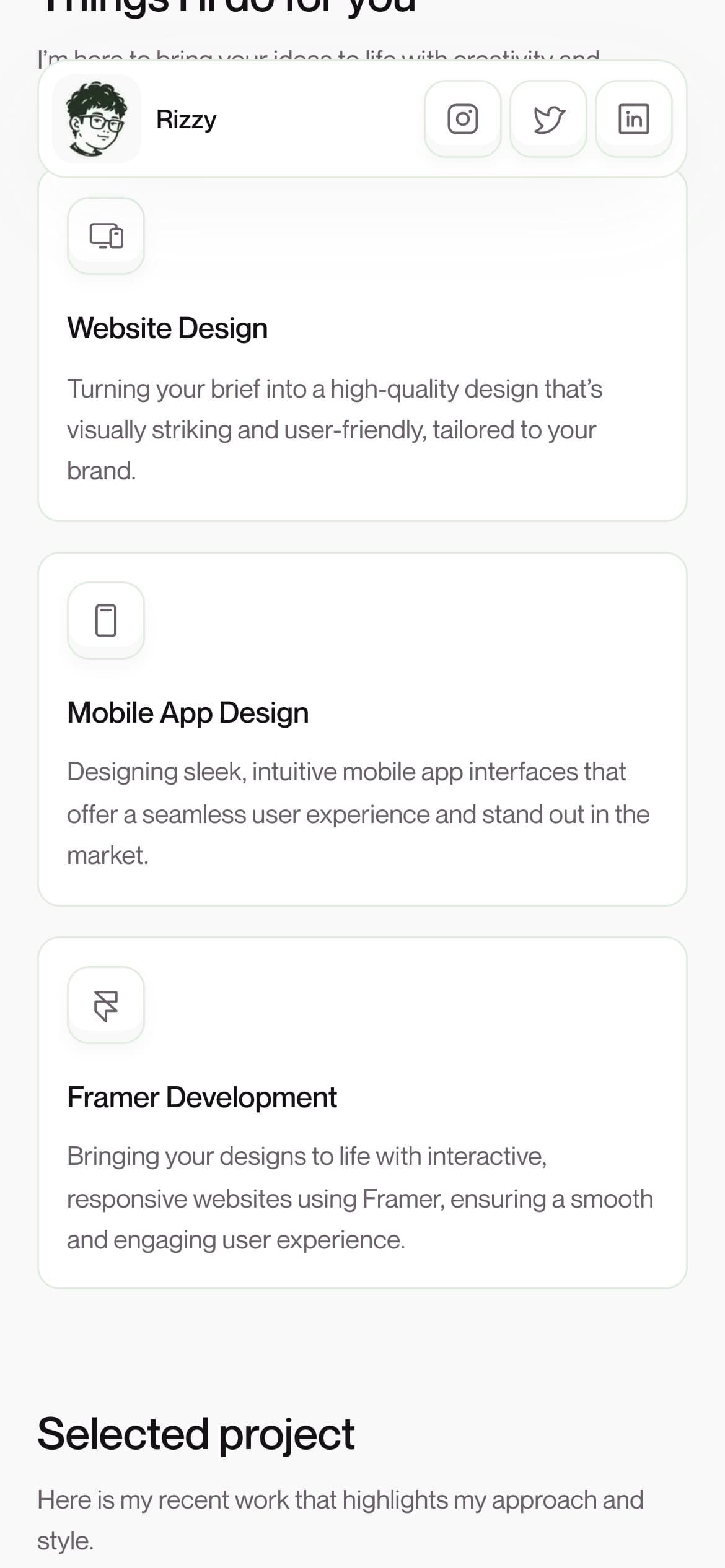 The portfolio on a phone, screen 2 of 3