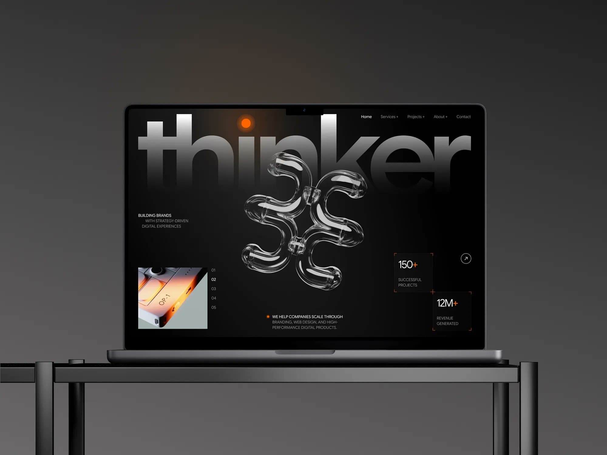Thinker, landing page design, view 1