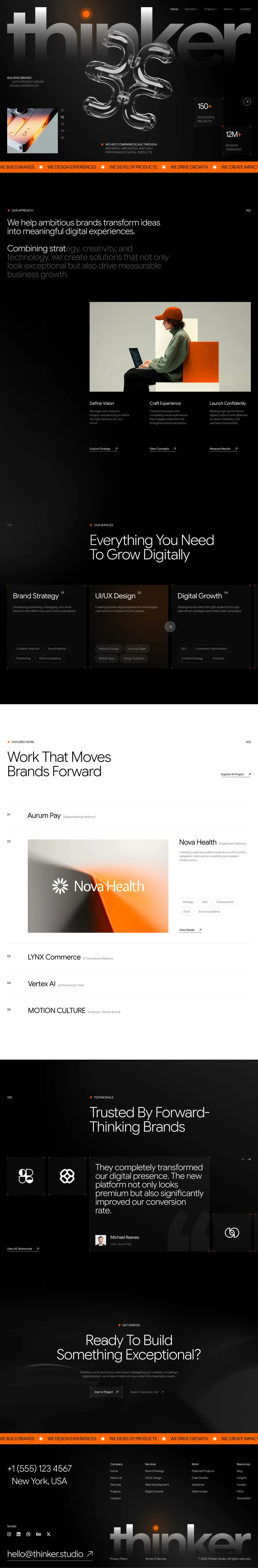 Thinker, landing page design, view 3