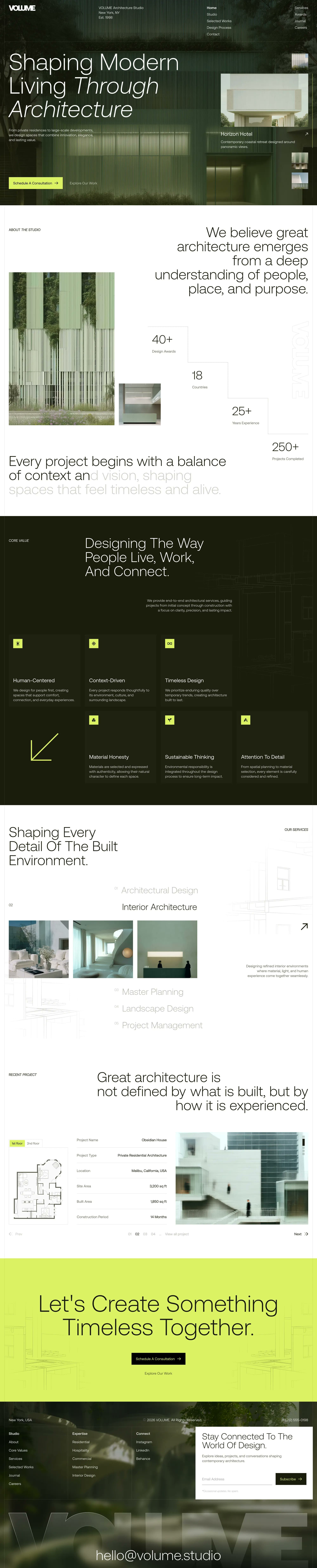 Volume, landing page design, view 1
